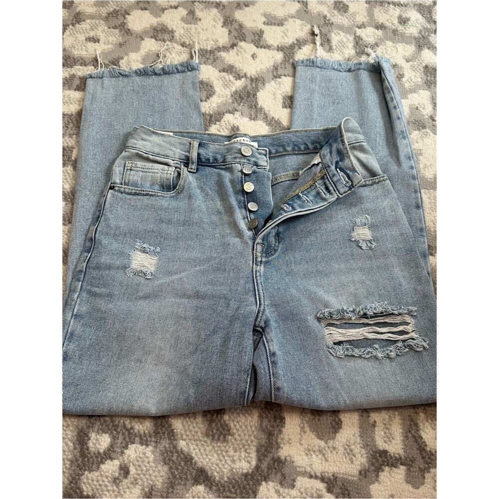 Pacsun Size 26 High Rise Straight Jeans Light Wash Button Fly Distressed